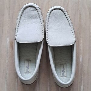 New My Pillow My Slippers Bone Off White Leather Memory Foam Slipper Moccasin